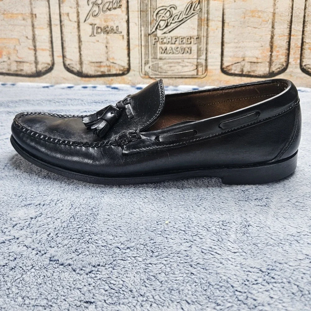 Vintage Sebago Loafers Mens 10 Black Leather Tassel Made in USA Slip On Shoes
